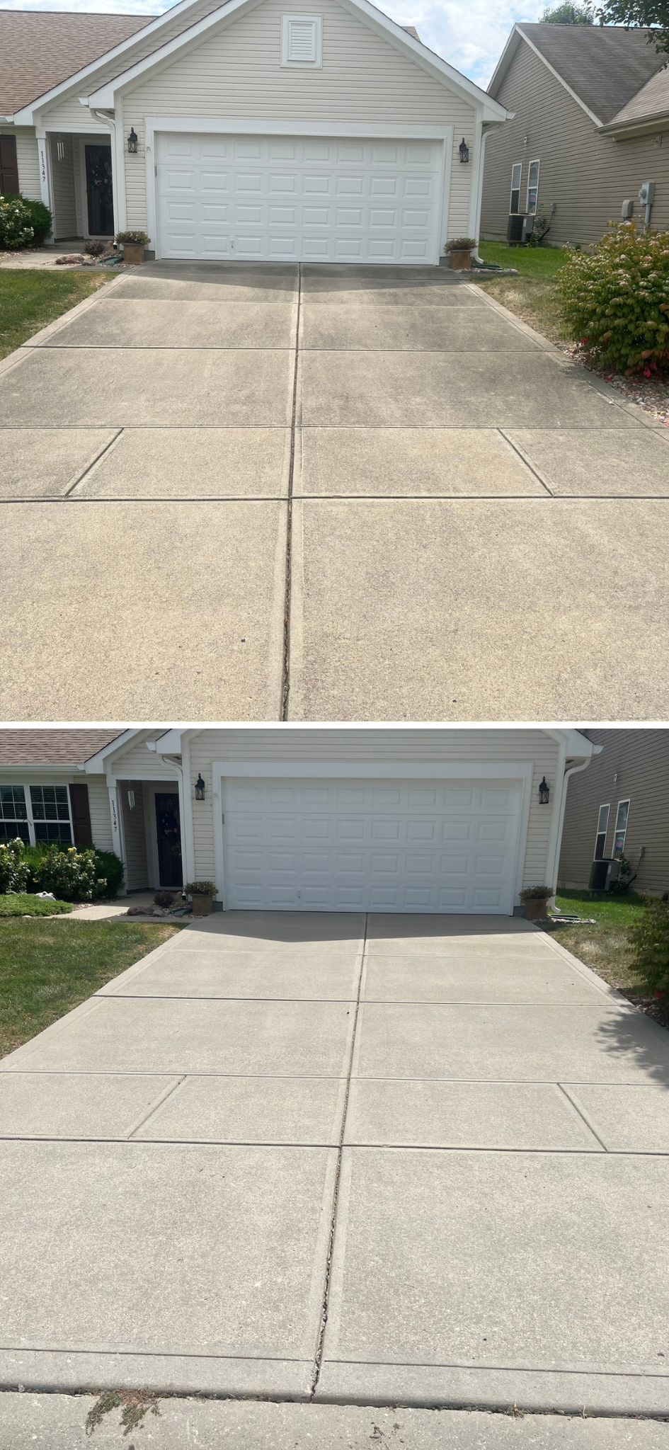 Driveway power washing restoration in Noblesville IN before and after