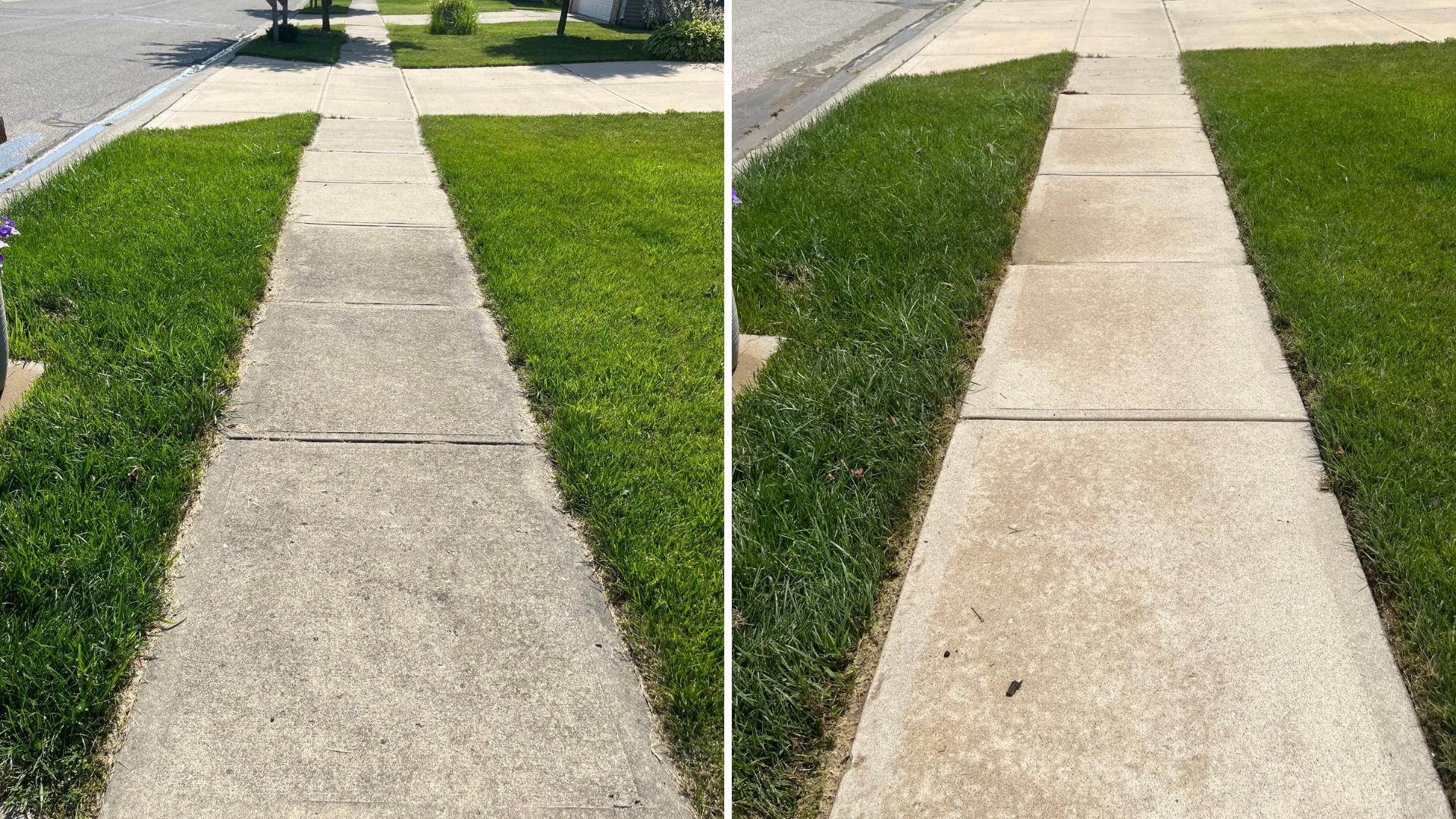 Sidewalk power washing restoration in Noblesville IN before and after